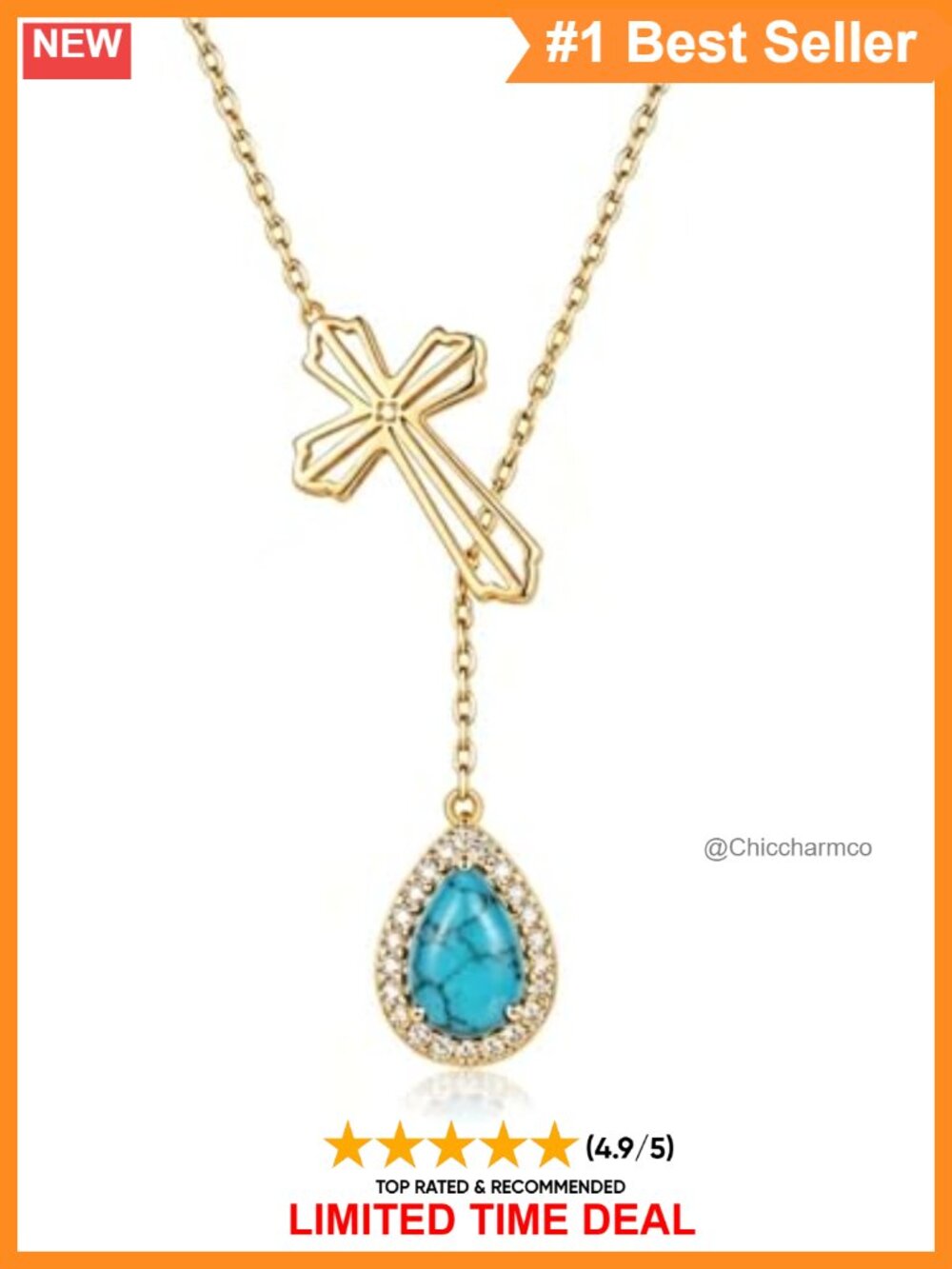 14K Gold Plated Lariat Y Necklace CZ Cross Pendant Layered